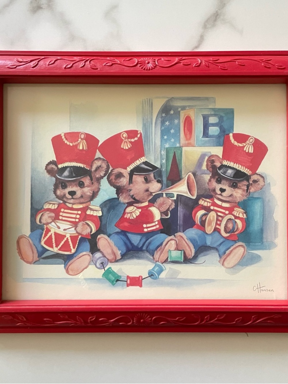 Vintage 1985 Homco Teddy Bear Soldier Framed Print by C. Hansen